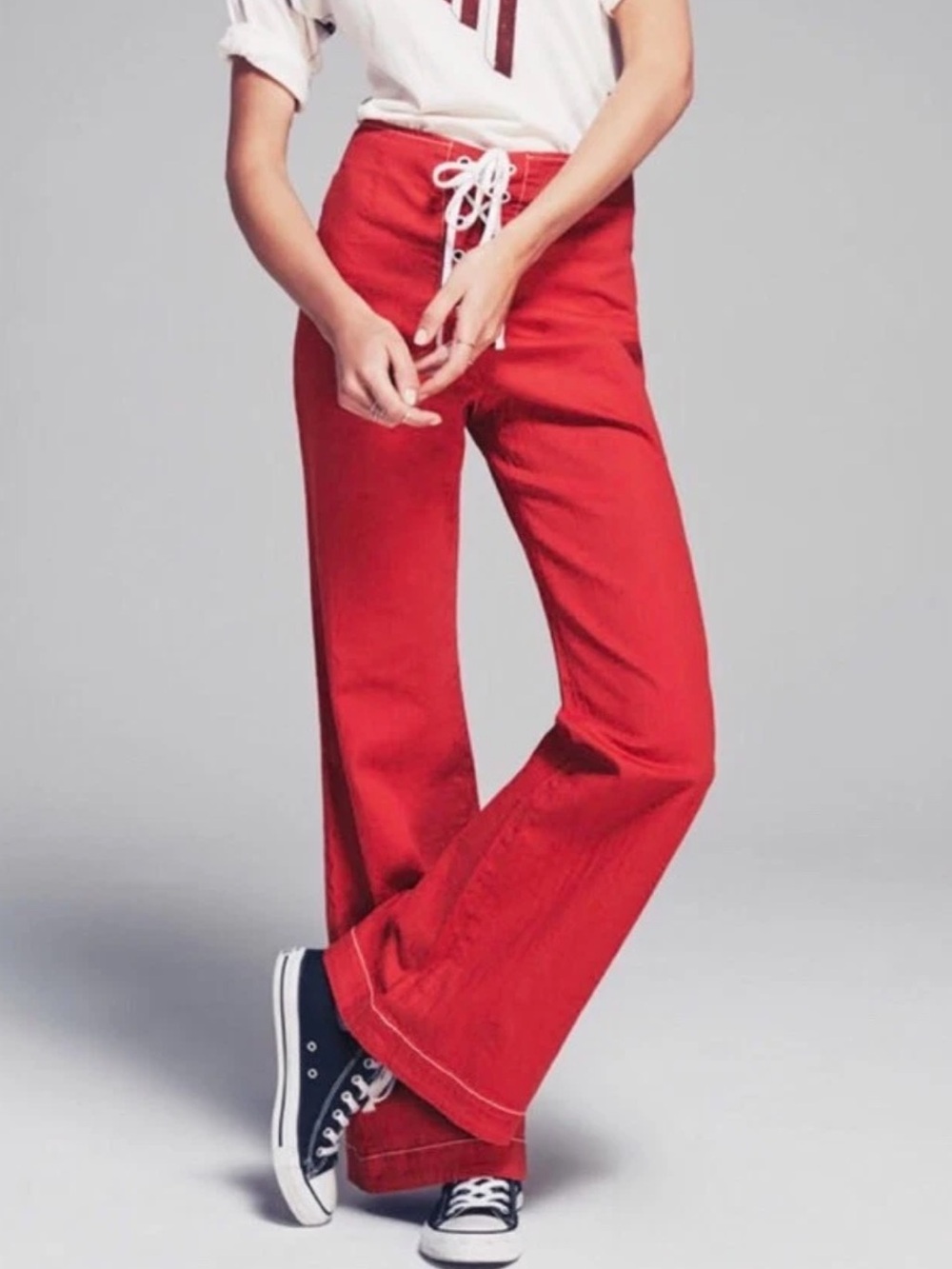 Free People Foxy Lace-Up Flare Retro 70s Pants Red US 6